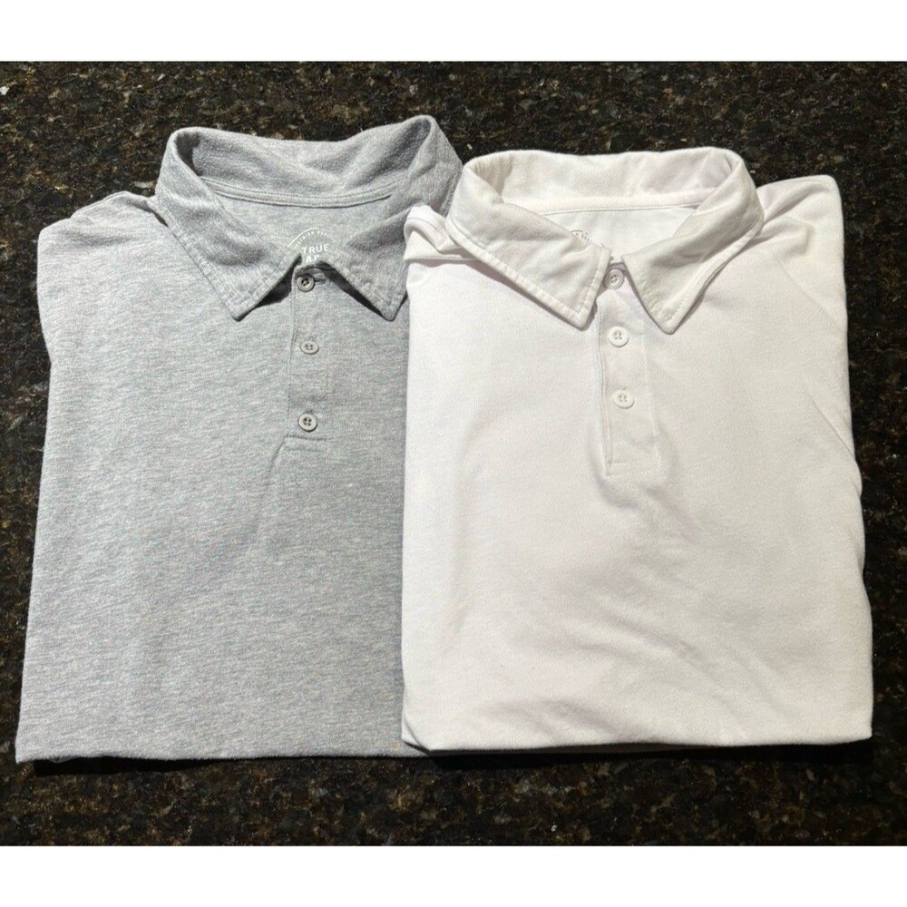 True Classic Polo Shirts (2) Men XL  Grey White Fitted Short Sleeve Athletic Cut